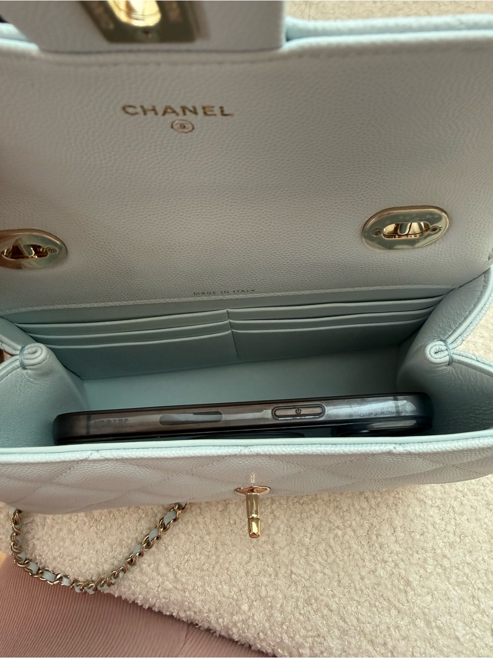 CHANEL Mini Quilted Top Handle Bag in Light Gray BRAND NEW - Picture 13 of 14